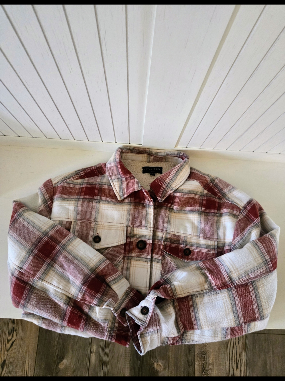 Love Tree Plaid Sherpa Shacket Large
